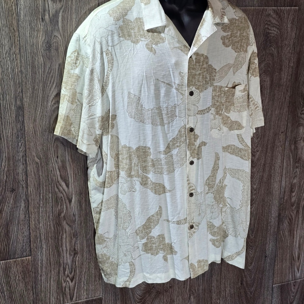 GEORGE Mens Tropical Floral Short Sleeve Button Down Shirt XL Beige White NWT - Picture 9 of 13